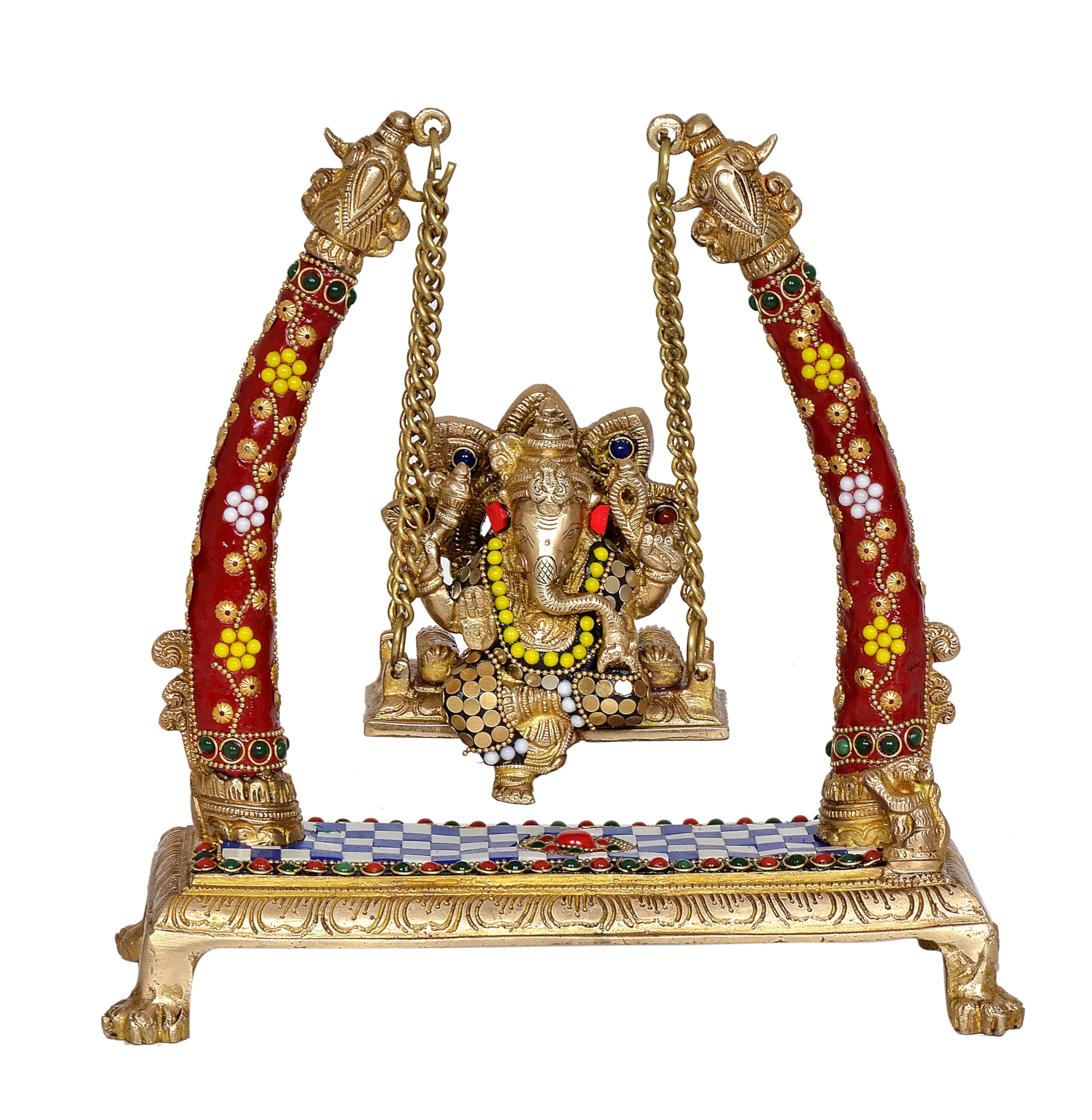 Aona Brass Ganesha Swing Sculpture Handcrafted Ganesha Swing - Intricately Designed Lord Ganesh Jhula For Home Decor And Temple,